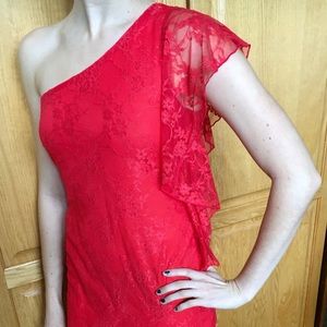 Women Short Formal Coral Lace One Shoulder Dress